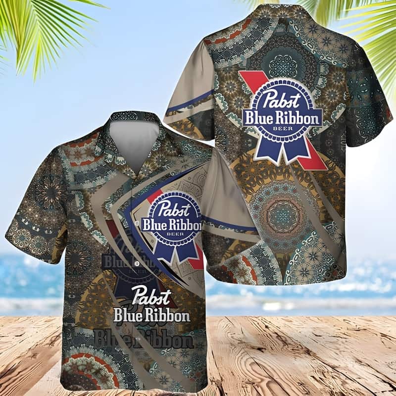Pabst Blue Ribbon Beer Hawaiian Shirt Boho Mandala Pattern Pabst Blue Ribbon Beer Hawaiian Shirt Boho Mandala Pattern