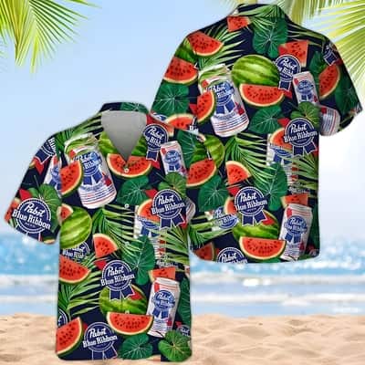 Pabst Blue Ribbon Beer Hawaiian Shirt Watermelon Pattern Pabst Blue Ribbon Beer Hawaiian Shirt Watermelon Pattern