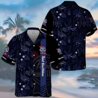 Midnight Pabst Blue Ribbon Hawaiian Shirt Tropical Foliage Beach Gift For Him Midnight Pabst Blue Ribbon Hawaiian Shirt Tropical Foliage Beach Gift For Him