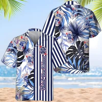 Pabst Blue Ribbon Beer Hawaiian Shirt Tropical Plant Leaf Practical Beach Gift Pabst Blue Ribbon Beer Hawaiian Shirt Tropical Plant Leaf Practical Beach Gift