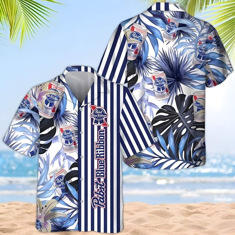 Pabst Blue Ribbon Beer Hawaiian Shirt Tropical Plant Leaf Practical Beach Gift Pabst Blue Ribbon Beer Hawaiian Shirt Tropical Plant Leaf Practical Beach Gift
