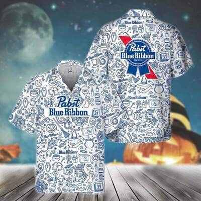 Pabst Blue Ribbon Beer Hawaiian Shirt Happy Halloween Doodle Art Pabst Blue Ribbon Beer Hawaiian Shirt Happy Halloween Doodle Art