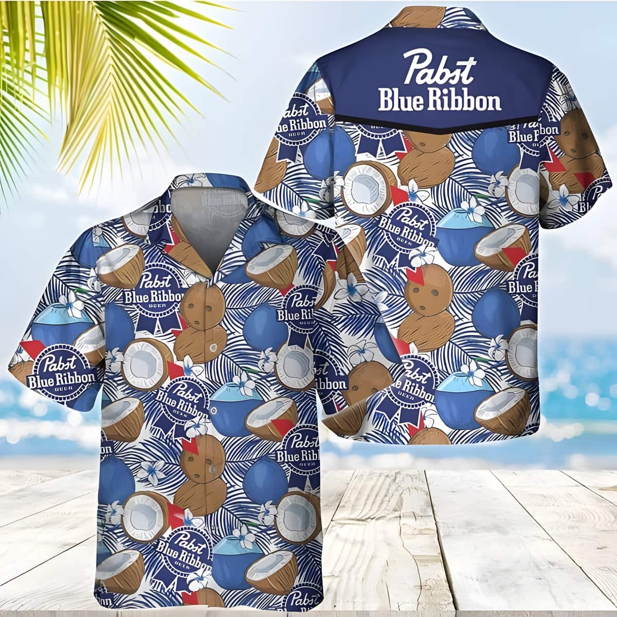 Pabst Blue Ribbon Hawaiian Shirt Tropical Coconut Summer Beach Gift