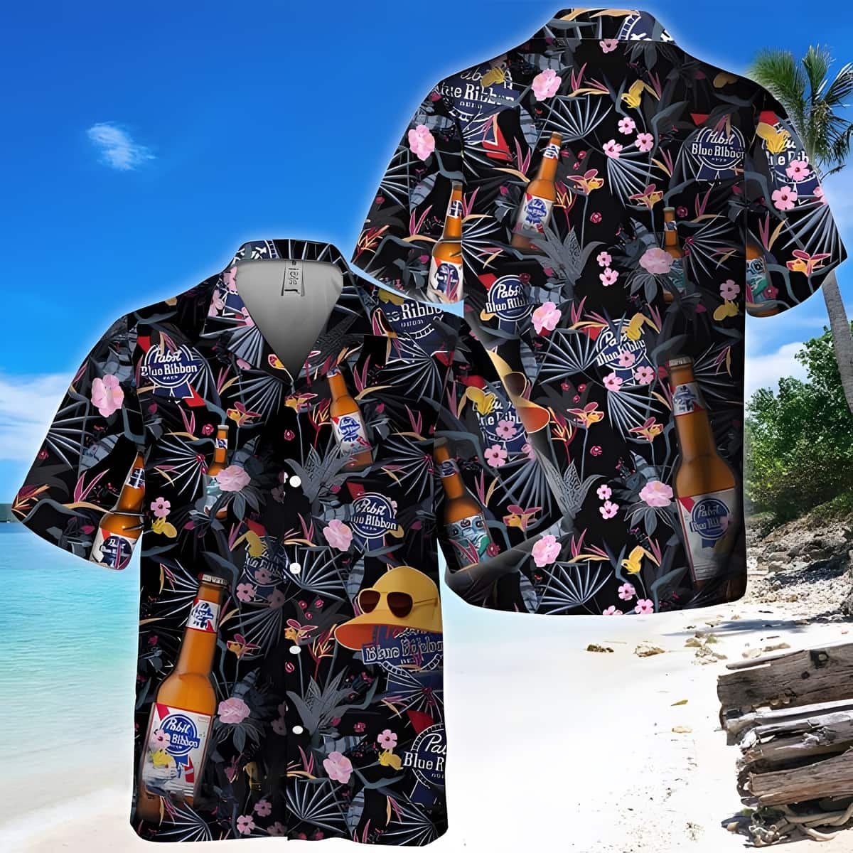 Pabst Blue Ribbon Hawaiian Shirt Tropical Plant Beach Gift For Him