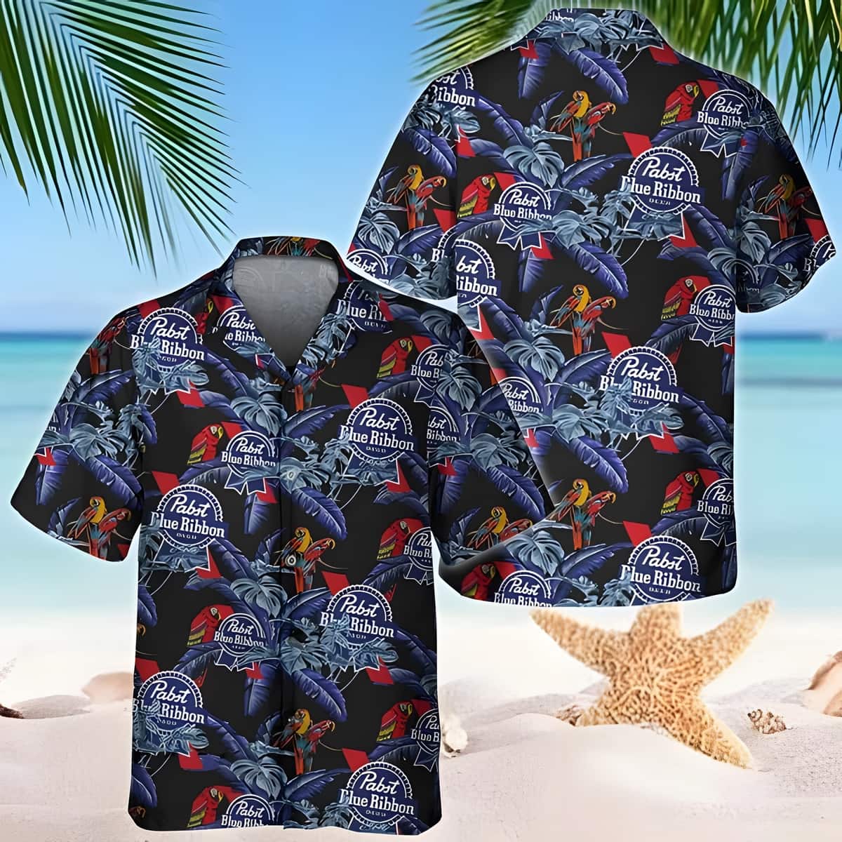 Pabst Blue Ribbon Hawaiian Shirt Tropical Leaf Parrot Summer Beach Gift