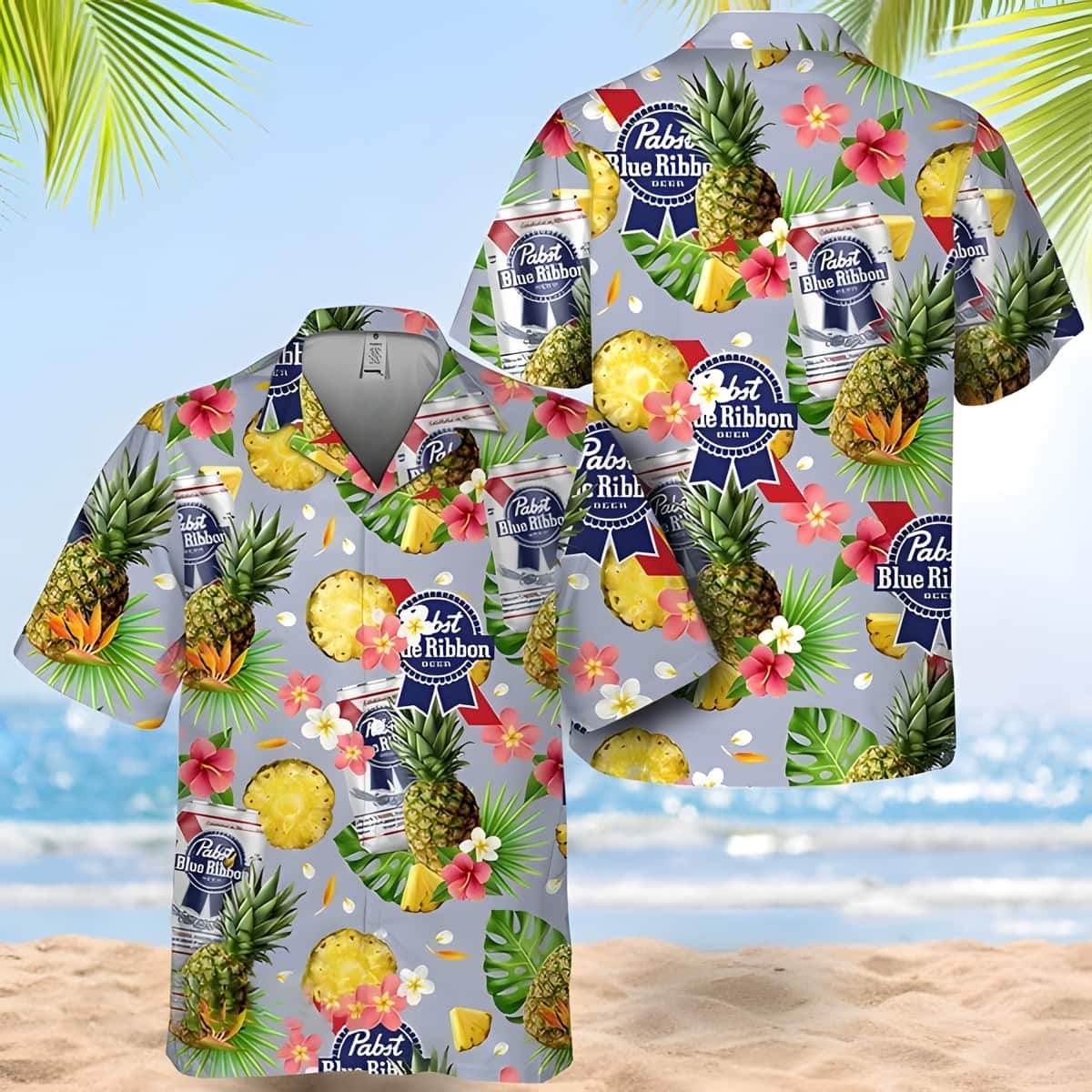 Pabst Blue Ribbon Hawaiian Shirt Pineapple Pattern Summer Beach Gift