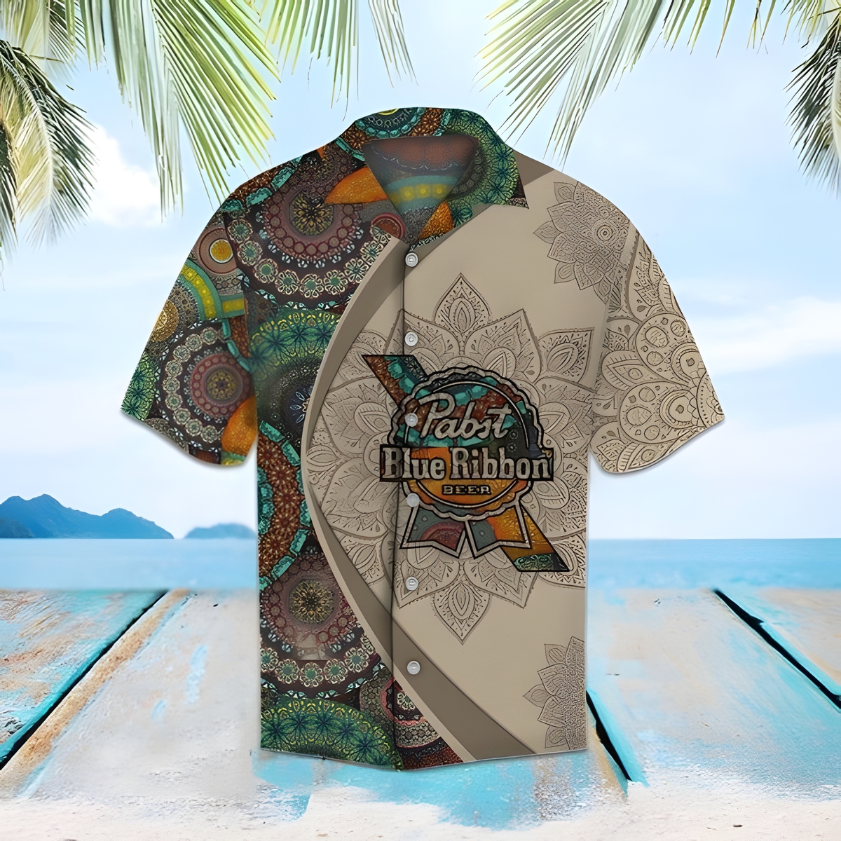 Pabst Blue Ribbon Hawaiian Shirt Mandala Pattern Practical Beach Gift