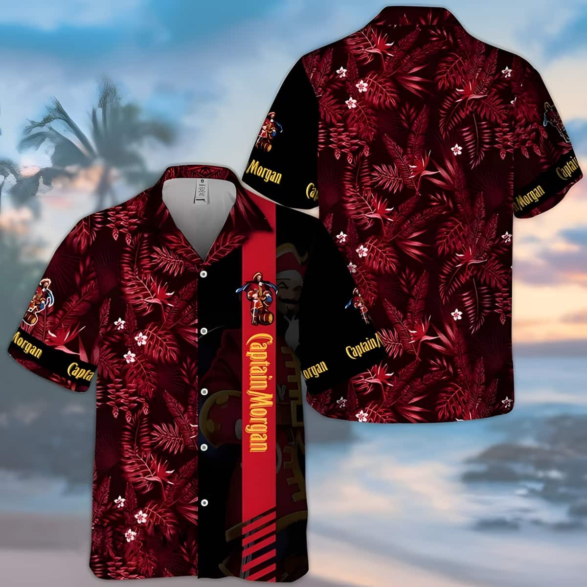 Captain Morgan Hawaiian Shirt Tropical Foliage Pattern All Over Print