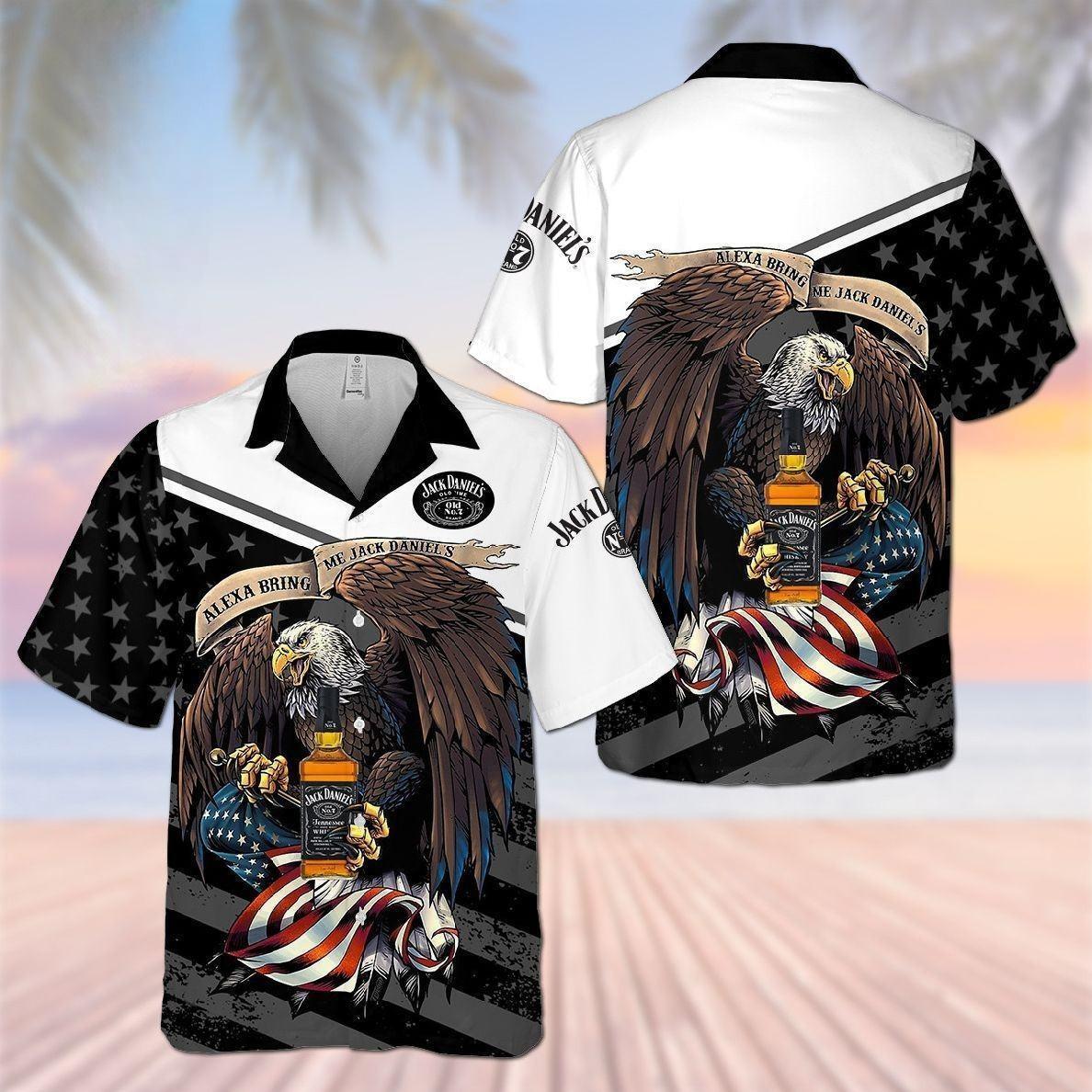 Bald Eagle Alexa Brings Me Jack Daniels Hawaiian Shirt Gift For Whiskey Lovers