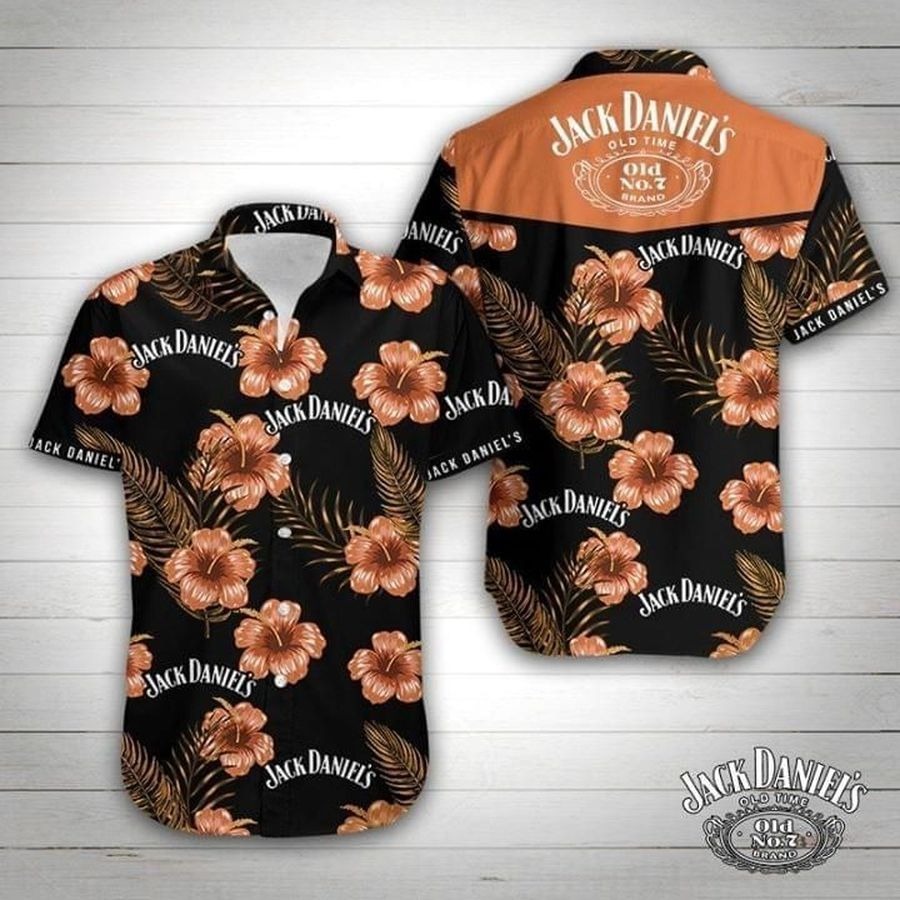 Jack Daniels Hawaiian Shirt Hibiscus Flowers For Whiskey Lovers