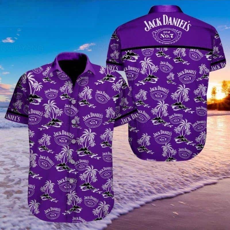 Purple Aloha Jack Daniels Hawaiian Shirt Island Pattern Practical Beach Gift