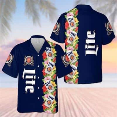 Blue Tropical Flowers Miller Lite Hawaiian Shirt Beer Lovers Gift Blue Tropical Flowers Miller Lite Hawaiian Shirt Beer Lovers Gift