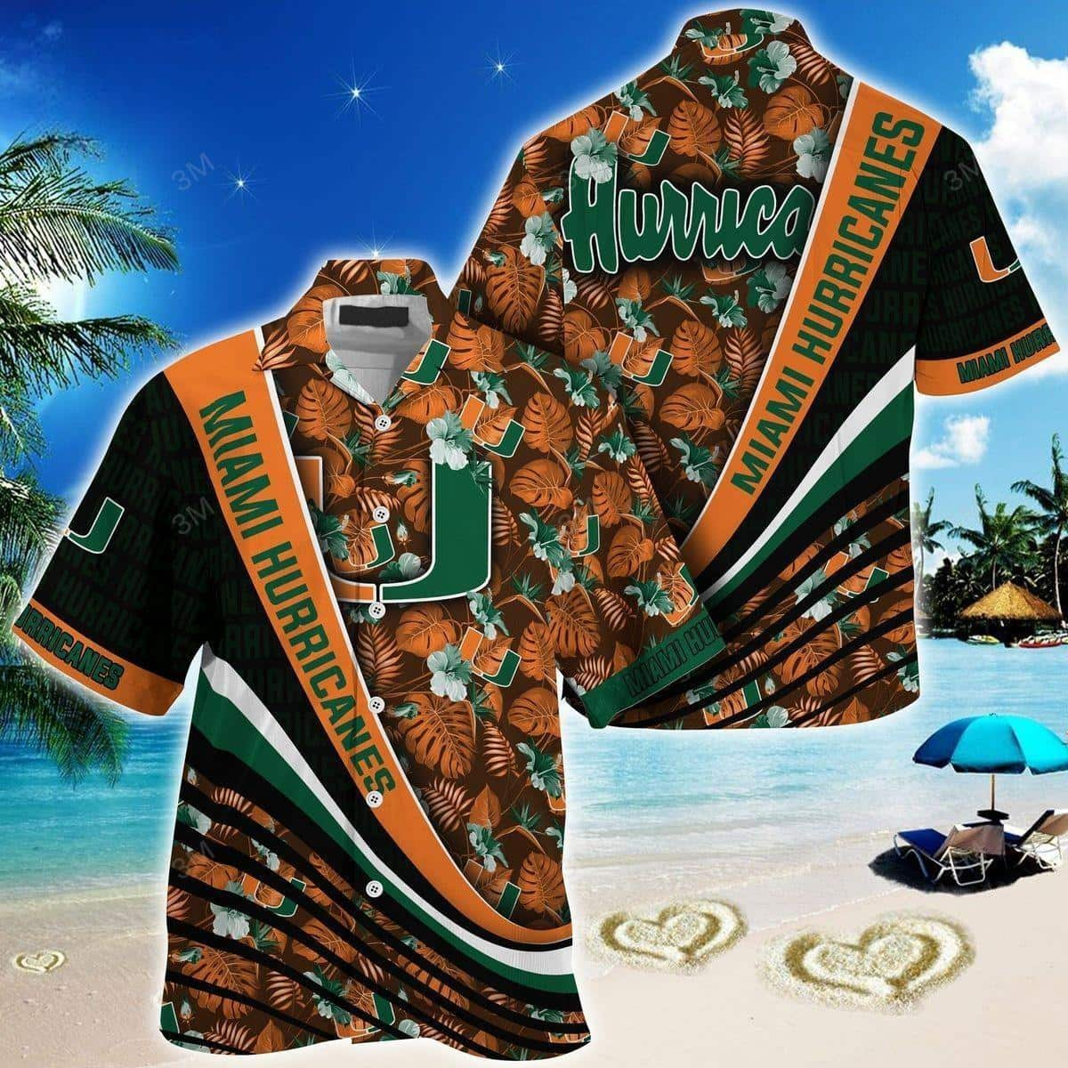 Miami Hurricanes Hawaiian Shirt Palm Leaves Pattern All Over Print