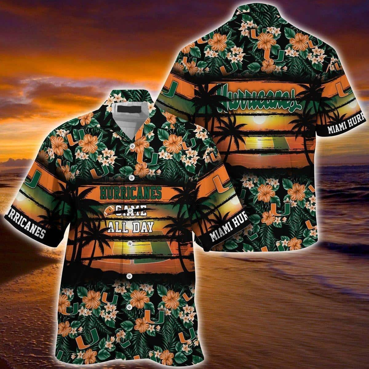 Miami Hurricanes Hawaiian Shirt Tropical Flower Pattern All Over Print