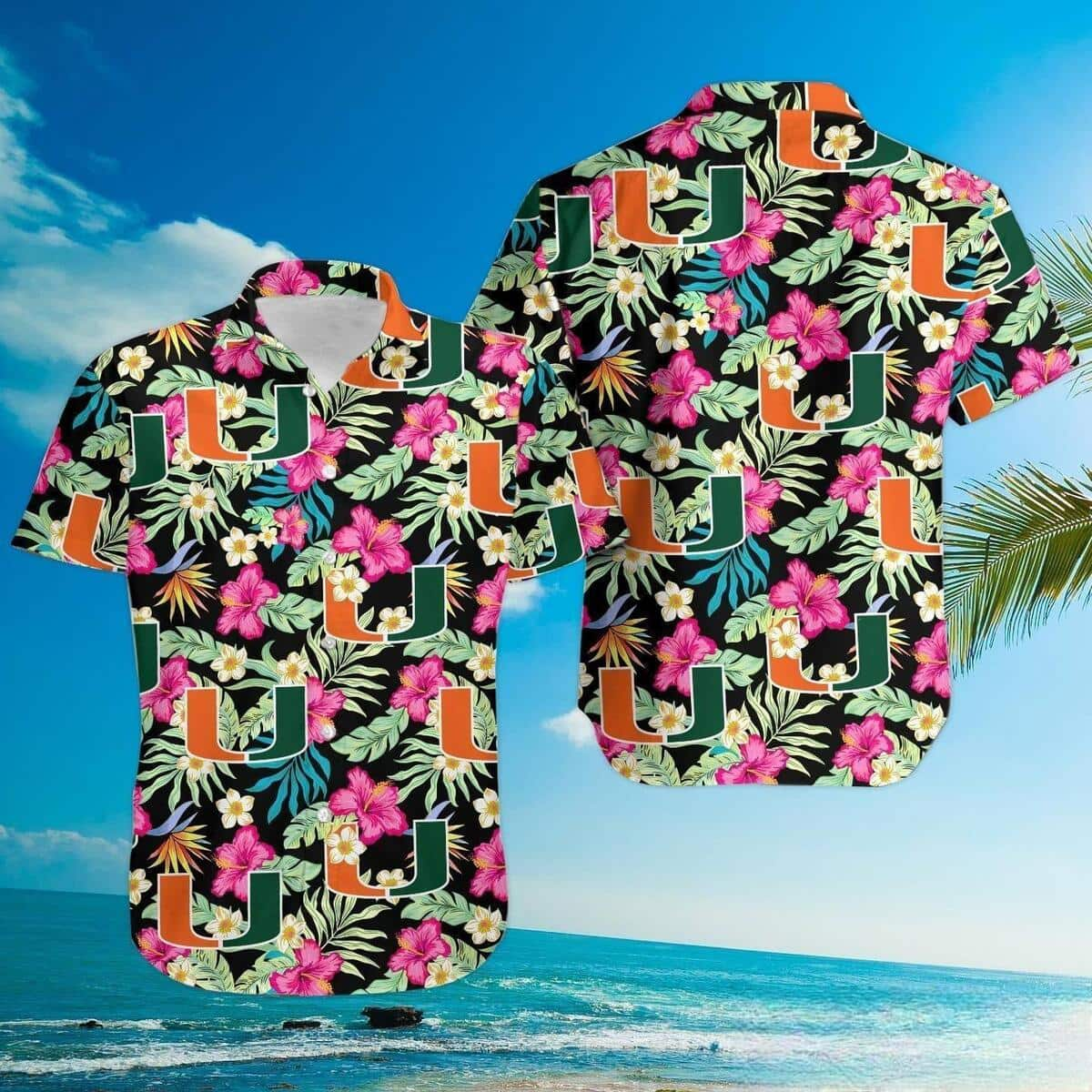 Miami Hurricanes Hawaiian Shirt Hibiscus Pattern Beach Vacation Gift