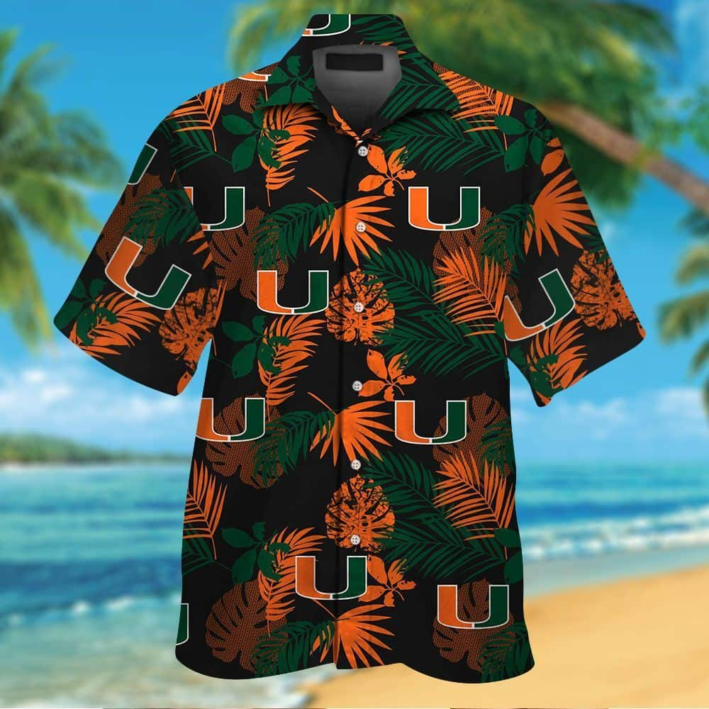 Miami Hurricanes Hawaiian Shirt Tropical Palm Leaves Beach Gift For Friend