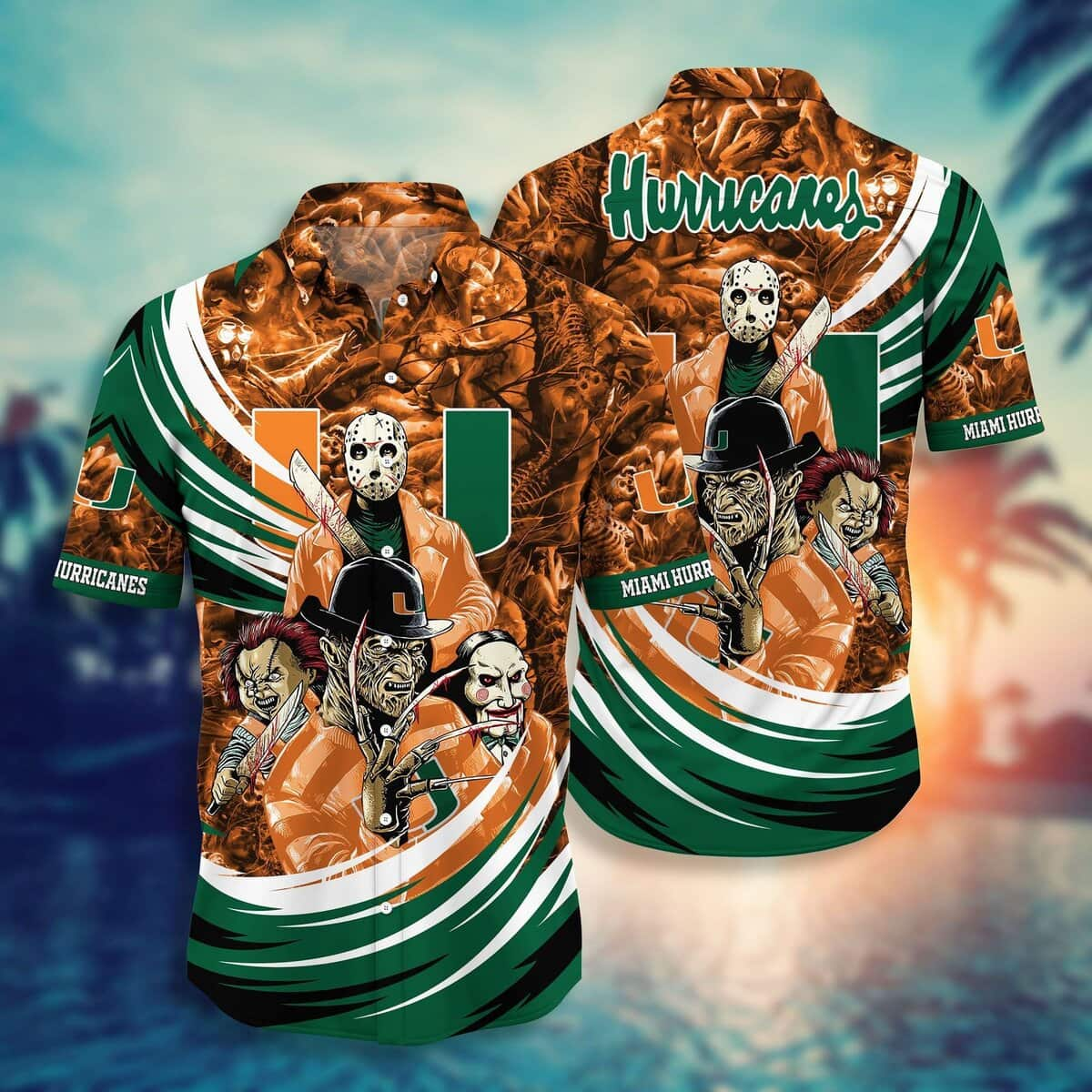 Miami Hurricanes Hawaiian Shirt Michael Myers Freddy Krueger Chucky