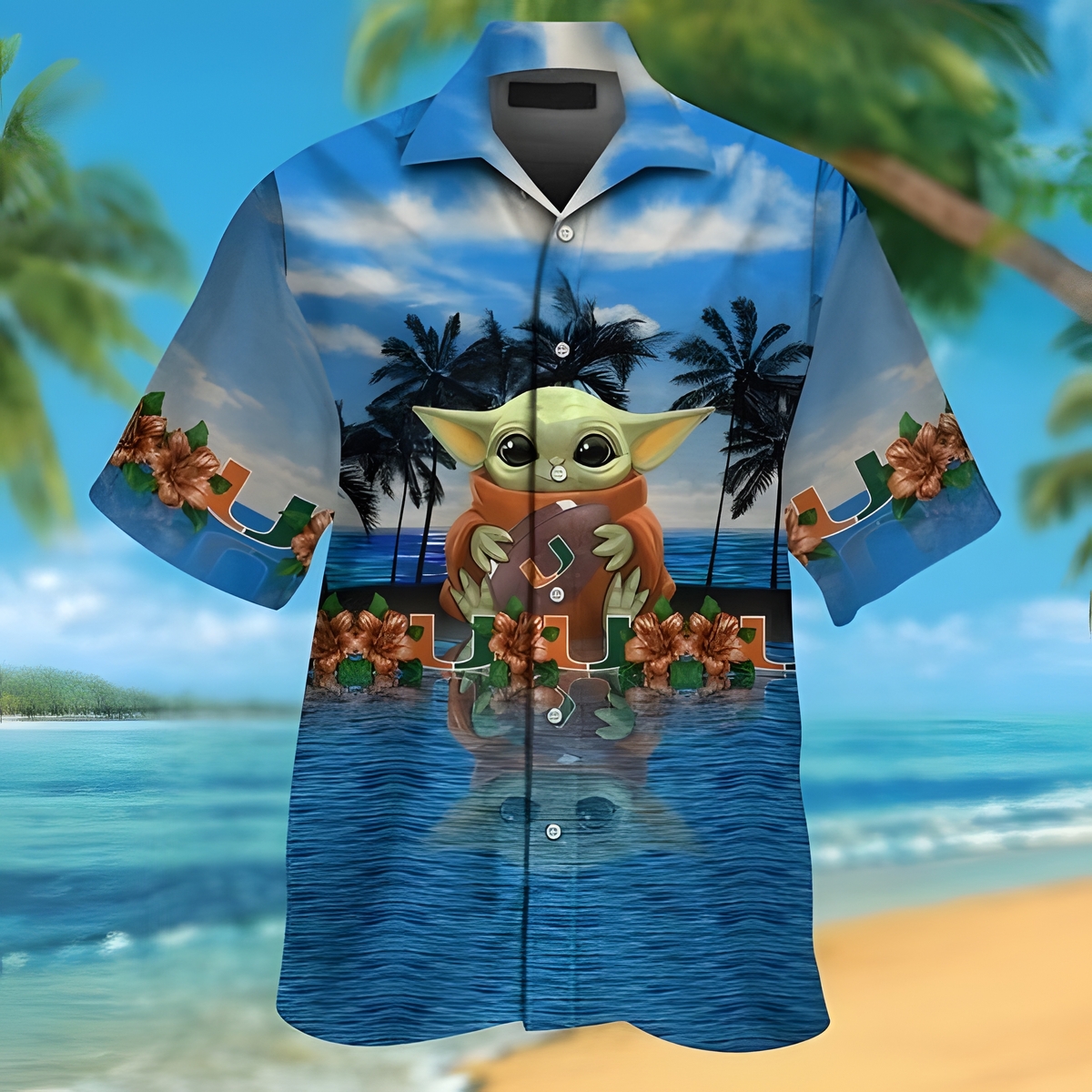 Baby Yoda Star Wars Loves Miami Hurricanes Hawaiian Shirt Baby Yoda Star Wars Loves Miami Hurricanes Hawaiian Shirt
