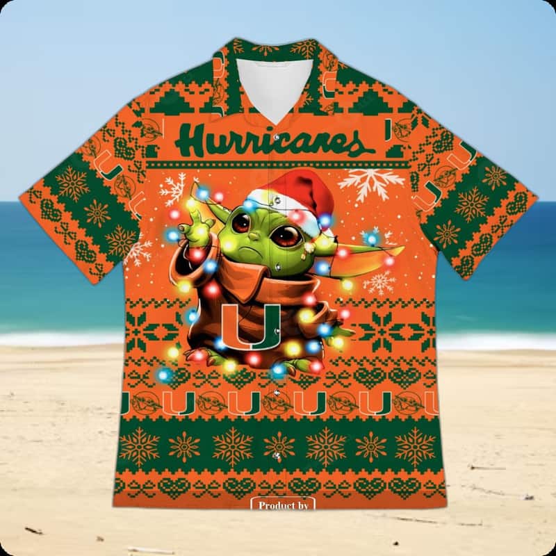 Miami Hurricanes Hawaiian Shirt Baby Yoda Star Wars Beach Vacation Gift Miami Hurricanes Hawaiian Shirt Baby Yoda Star Wars Beach Vacation Gift
