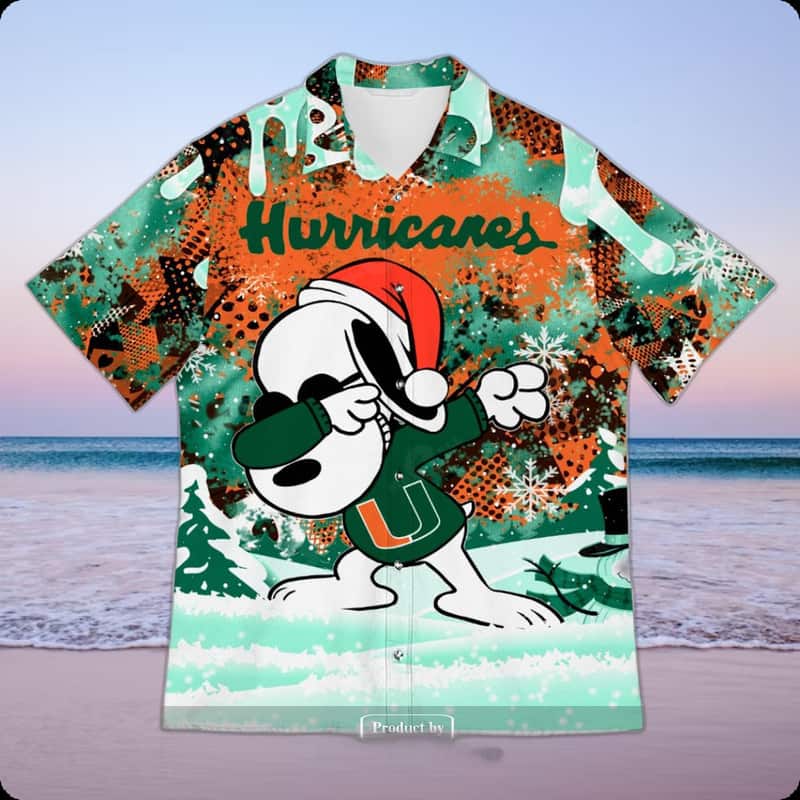 Miami Hurricanes Hawaiian Shirt Snoopy Dabbing Beach Gift For Friend Miami Hurricanes Hawaiian Shirt Snoopy Dabbing Beach Gift For Friend