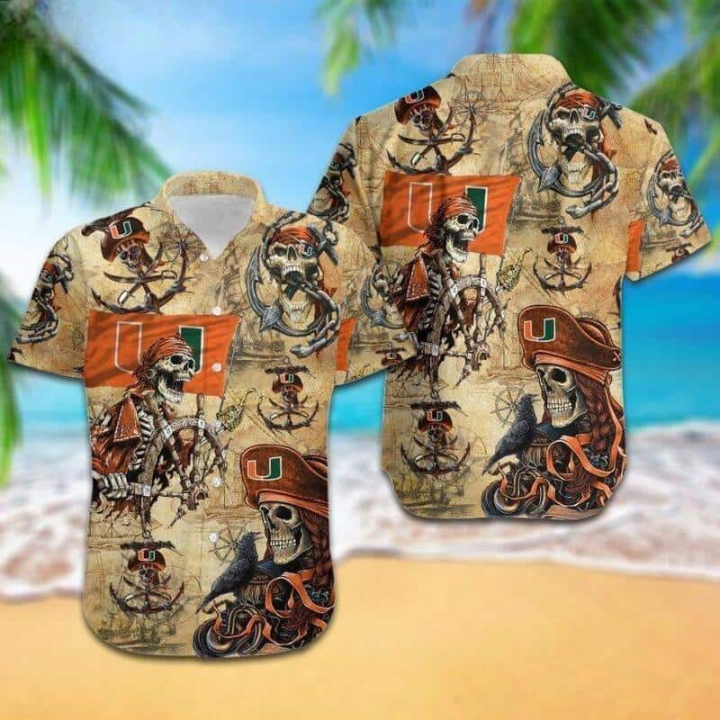 Miami Hurricanes Hawaiian Shirt Pirates Skull Gift For Sport Fans Miami Hurricanes Hawaiian Shirt Pirates Skull Gift For Sport Fans