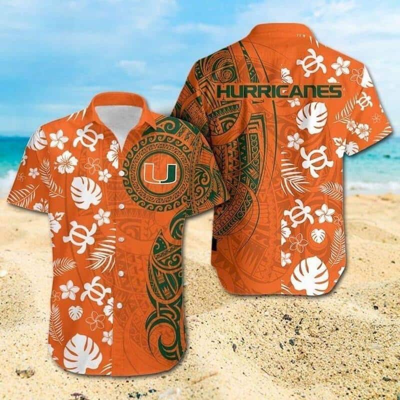 Miami Hurricanes Hawaiian Shirt Turtle Samoan Pattern Miami Hurricanes Hawaiian Shirt Turtle Samoan Pattern