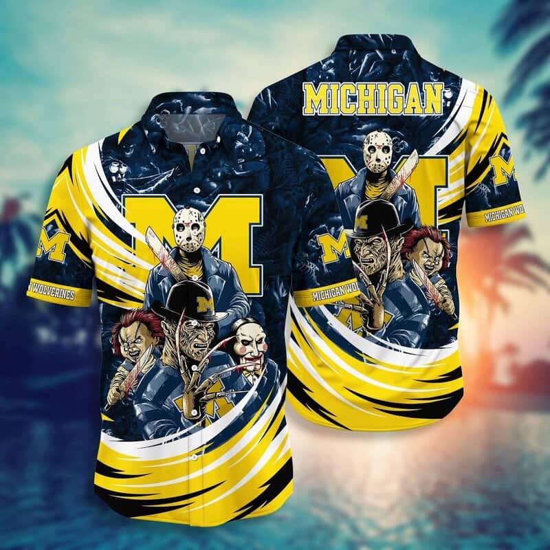 Michigan Wolverines Hawaiian Shirt Freddy Krueger Jason Voorhees Chucky Michigan Wolverines Hawaiian Shirt Freddy Krueger Jason Voorhees Chucky
