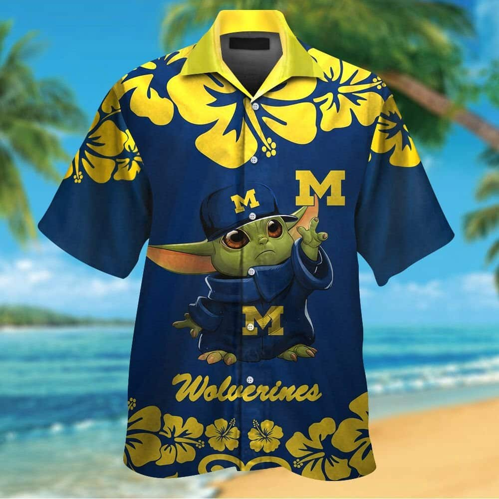 Baby Yoda Star Wars Loves Michigan Wolverines Hawaiian Shirt Gift For Sport Fans