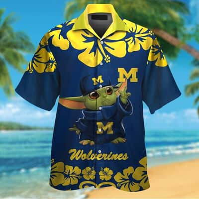 Baby Yoda Star Wars Loves Michigan Wolverines Hawaiian Shirt Gift For Sport Fans Baby Yoda Star Wars Loves Michigan Wolverines Hawaiian Shirt Gift For Sport Fans