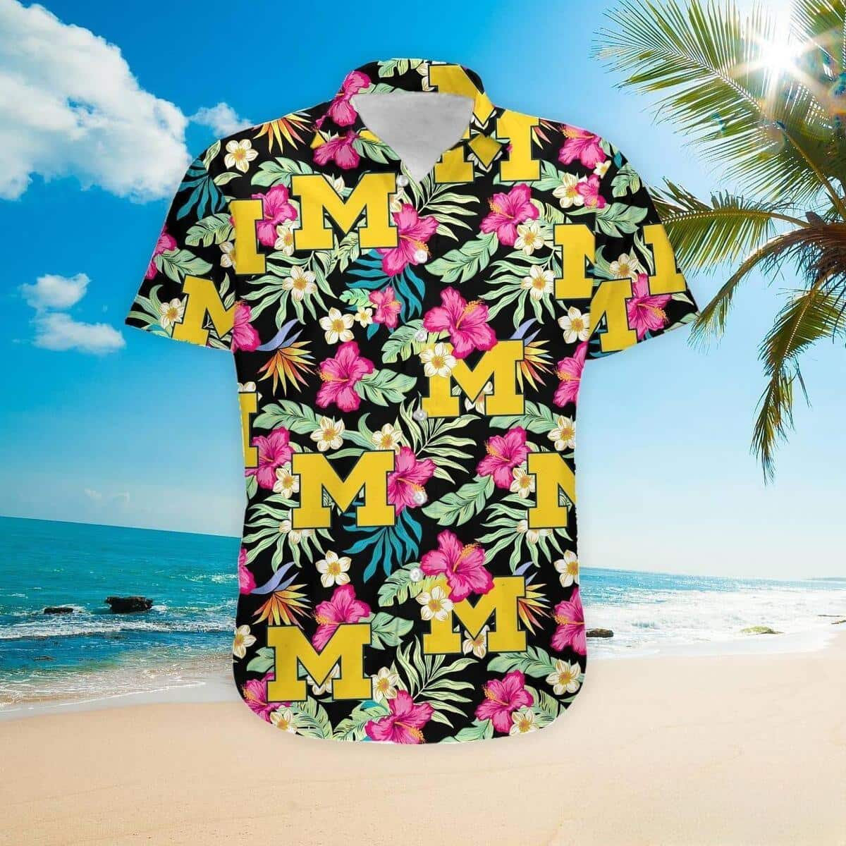 Michigan Wolverines Hawaiian Shirt Hibiscus Pattern Summer Beach Gift