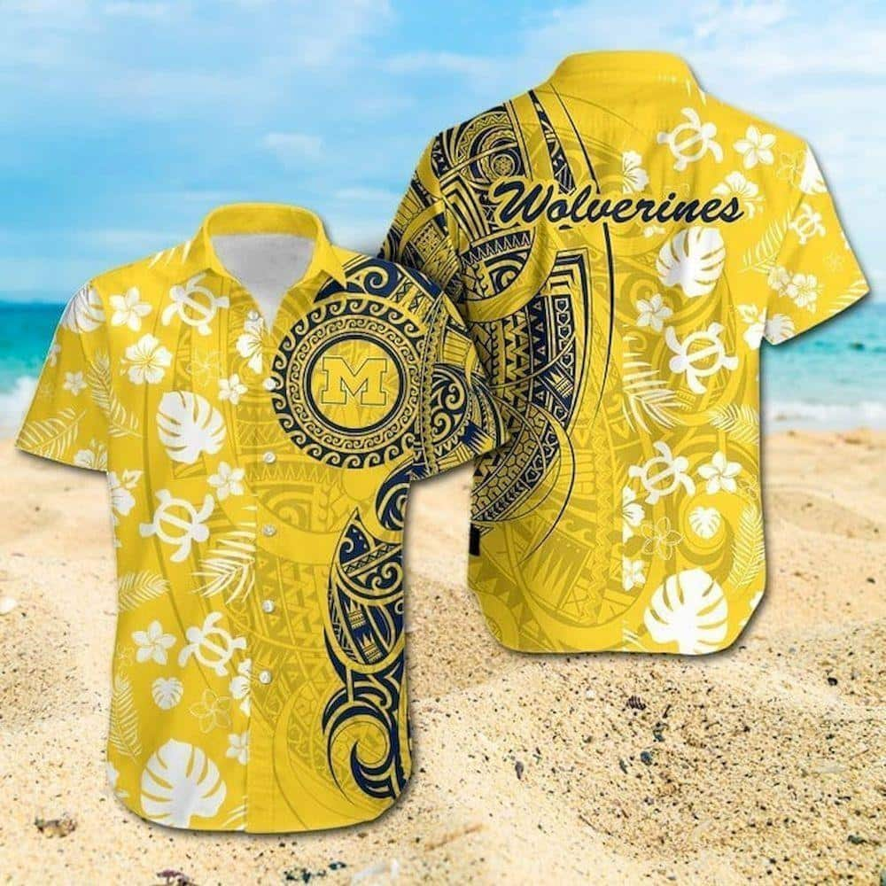 NCAA Michigan Wolverines Hawaiian Shirt Turtle Samoan Pattern All Over Print