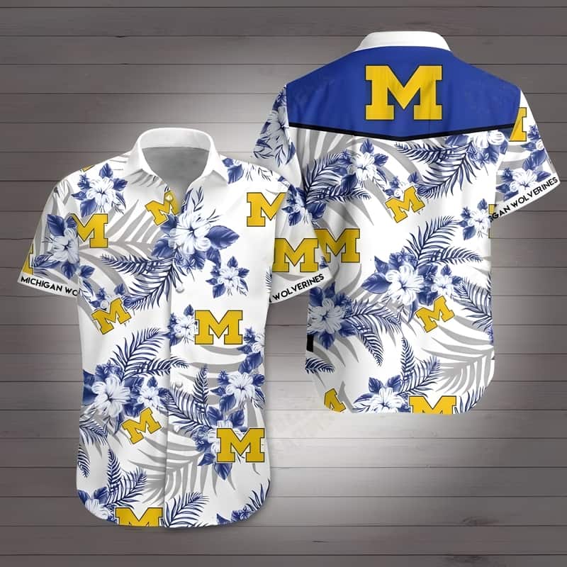 Michigan Wolverines Hawaiian Shirt Tropical Flower Pattern Michigan Wolverines Hawaiian Shirt Tropical Flower Pattern