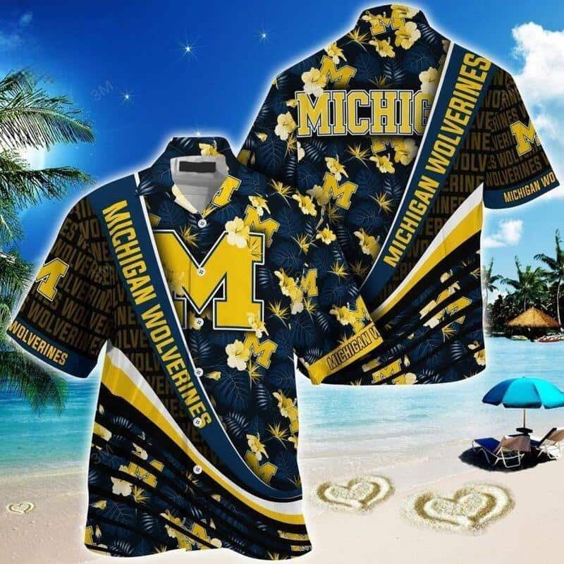 Michigan Wolverines Hawaiian Shirt Tropical Flower Pattern Best Beach Gift Michigan Wolverines Hawaiian Shirt Tropical Flower Pattern Best Beach Gift