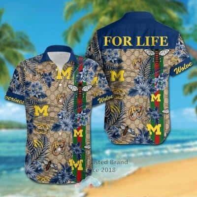 NCAA Michigan Wolverines Hawaiian Shirt Gucci Parody Pattern Summer Beach Gift NCAA Michigan Wolverines Hawaiian Shirt Gucci Parody Pattern Summer Beach Gift