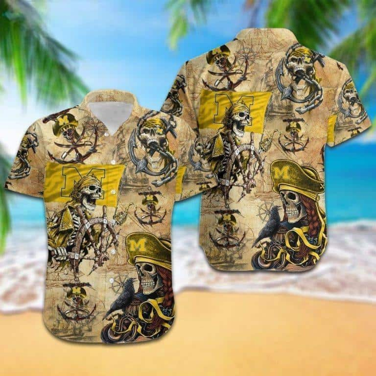 Michigan Wolverines Hawaiian Shirt Pirates Skull Beach Vacation Gift