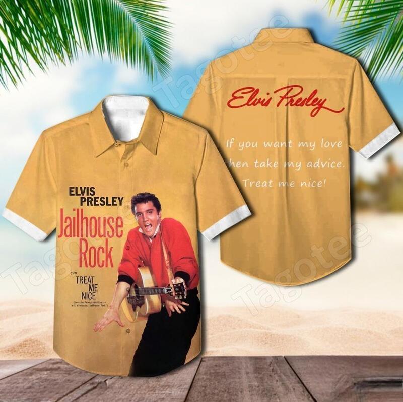 Elvis Presley Hawaiian Shirt Jailhouse Rock Treat Me Nice Elvis Presley Hawaiian Shirt Jailhouse Rock Treat Me Nice