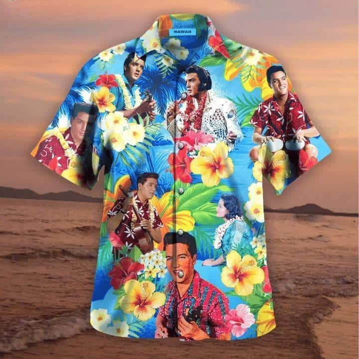 The King Elvis Presley Hawaiian Shirt Hibiscus Flowers Pattern All Over Print