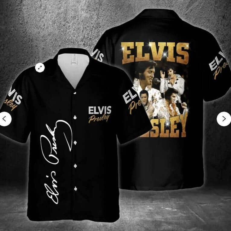 Black Aloha Elvis Presley Hawaiian Shirt Gift For Music Lovers