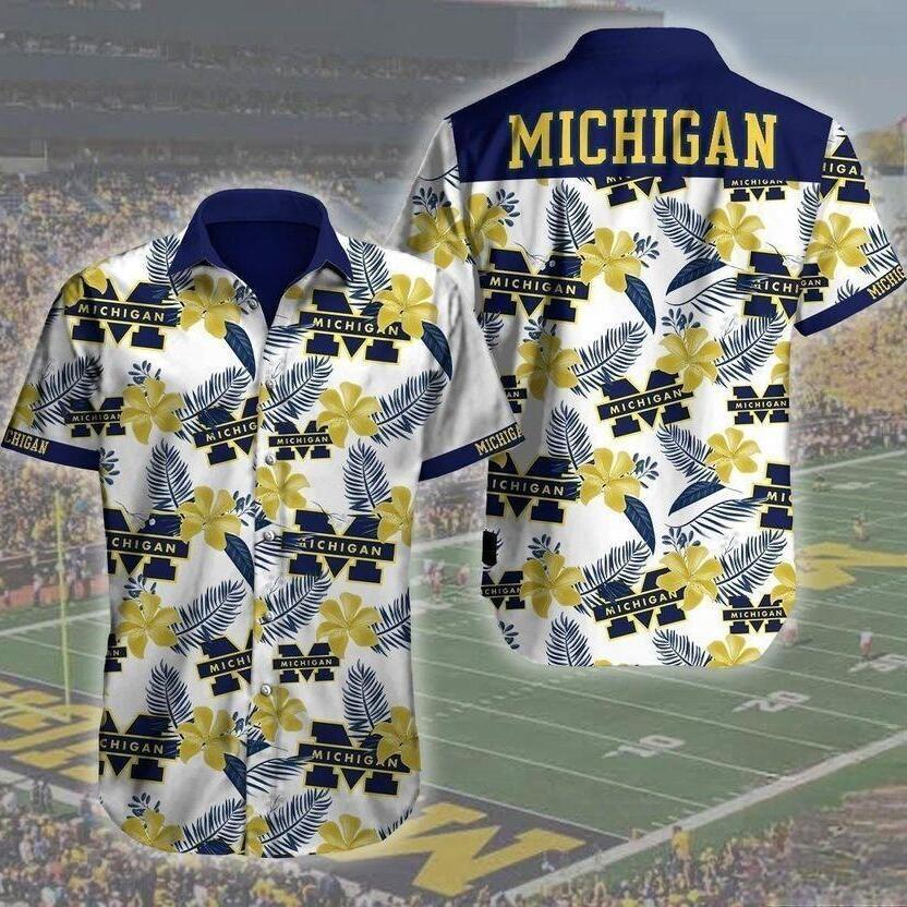 NCAA Michigan Wolverines Hawaiian Shirt Tropical Flower Pattern All Over Print