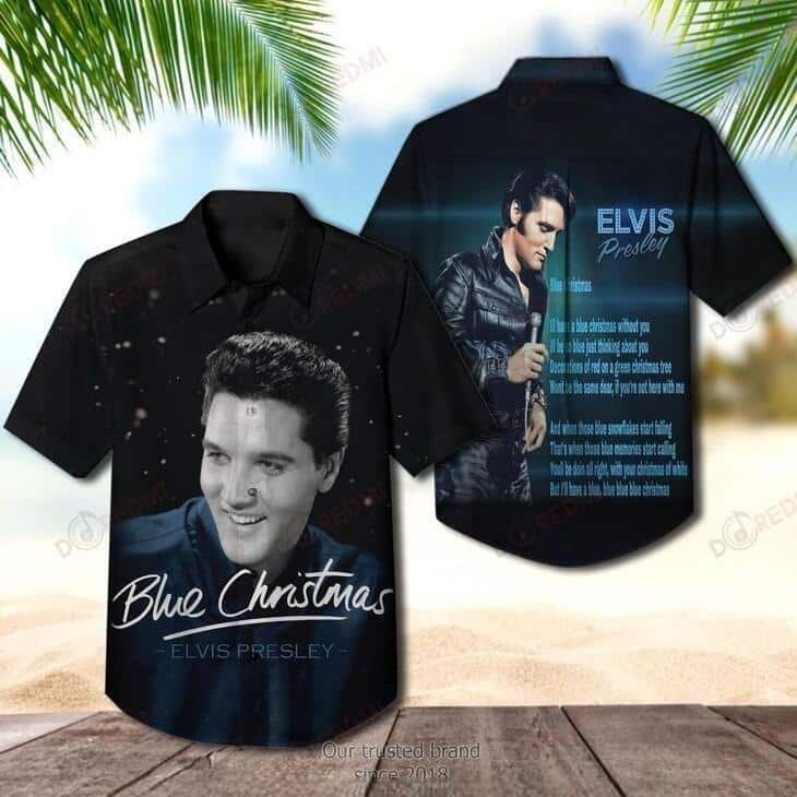 King Of Rock And Roll Elvis Presley Hawaiian Shirt Blue Christmas