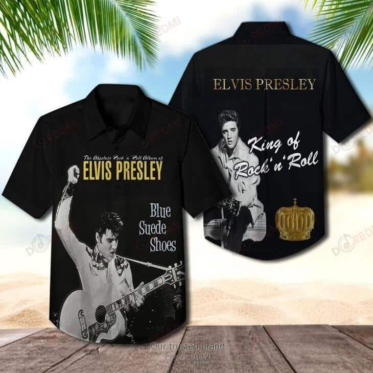 King Of Rock And Roll Elvis Presley Hawaiian Shirt Blue Suede Shoes