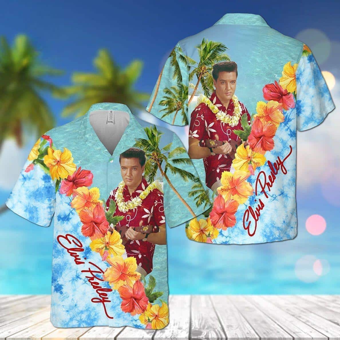 The King Elvis Presley Hawaiian Shirt Hibiscus Flowers Pattern Beach Gift For Him
