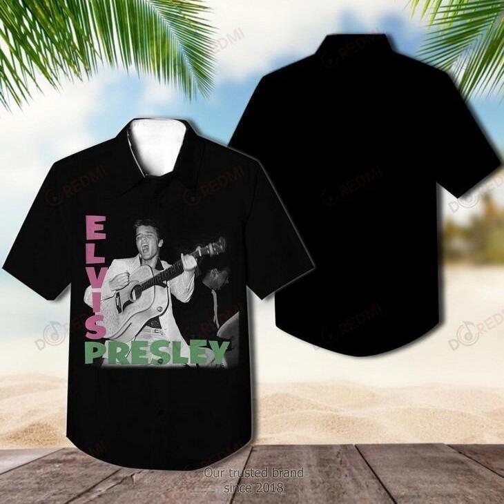 Black Aloha Elvis Presley Hawaiian Shirt Gift For Rock Lovers