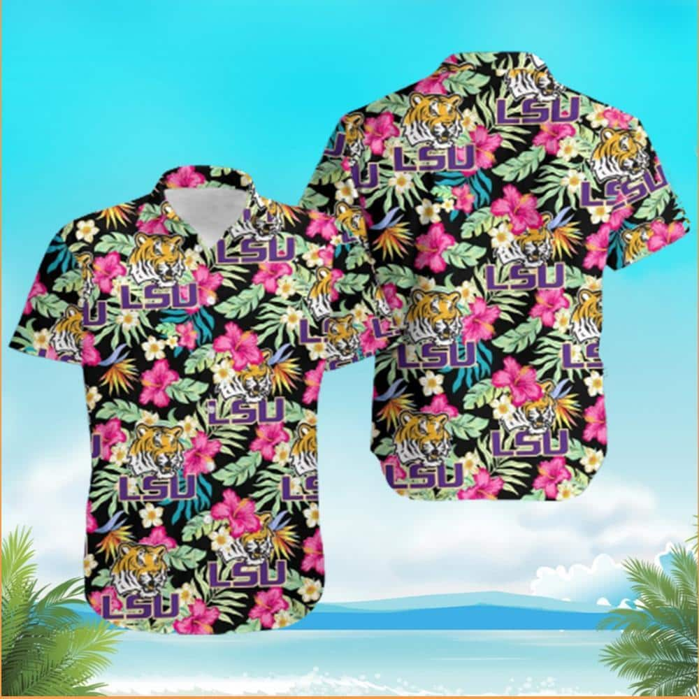 LSU Tigers Hawaiian Shirt Hibiscus Flowers Pattern Beach Gift For Dad