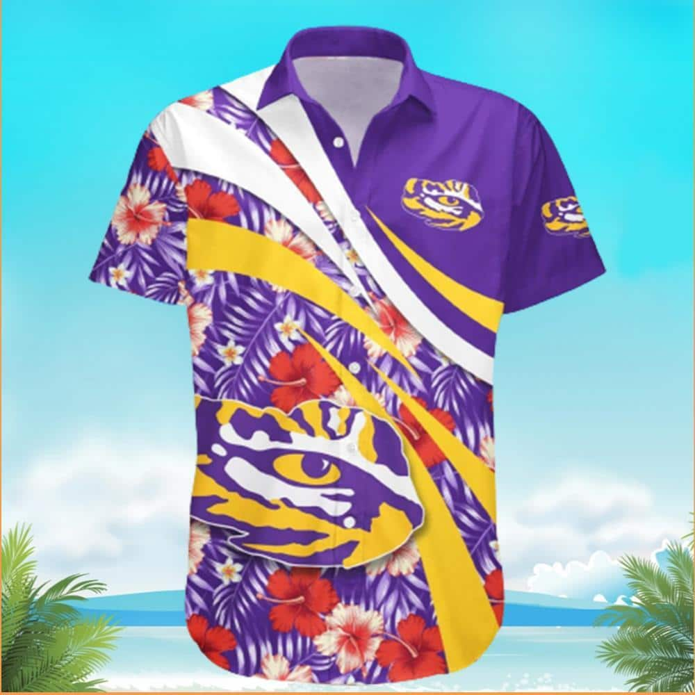 NCAA LSU Tigers Hawaiian Shirt Hibiscus Flowers Pattern Summer Gift For Friend