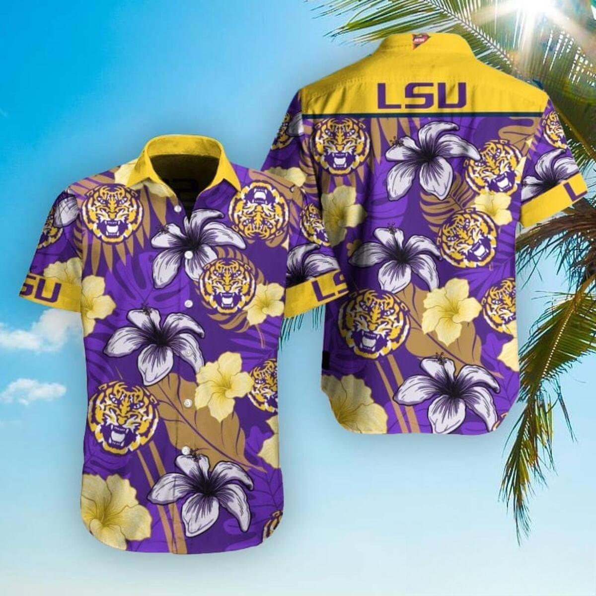 LSU Tigers Hawaiian Shirt Tropical Flower Pattern Summer Beach Gift