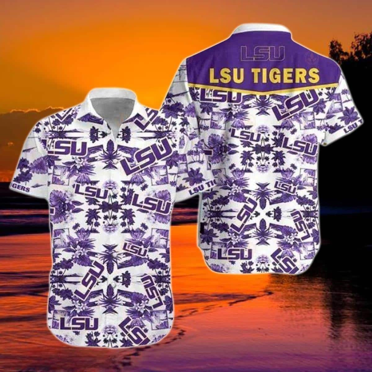 LSU Tigers Hawaiian Shirt Tropical Palm Tree Summer Beach Gift