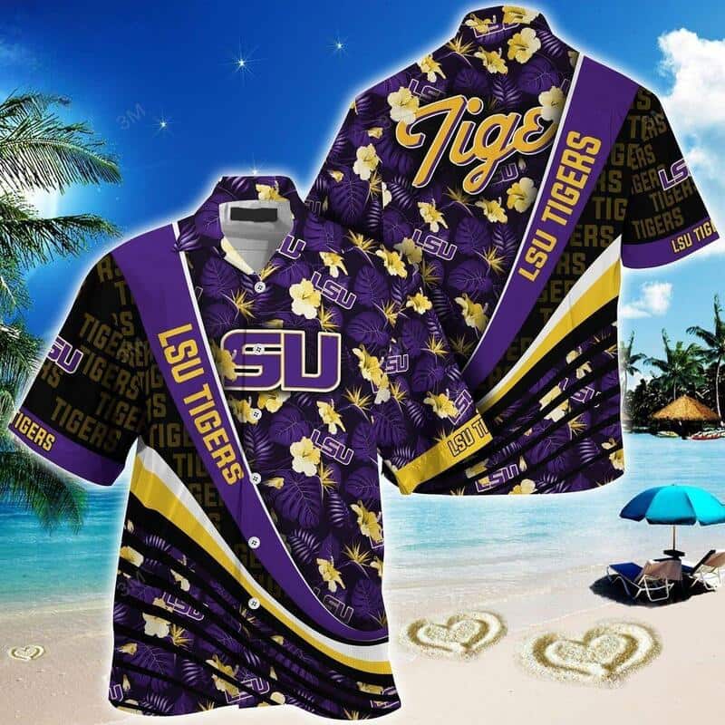 NCAA LSU Tigers Hawaiian Shirt Tropical Flower Pattern NCAA LSU Tigers Hawaiian Shirt Tropical Flower Pattern