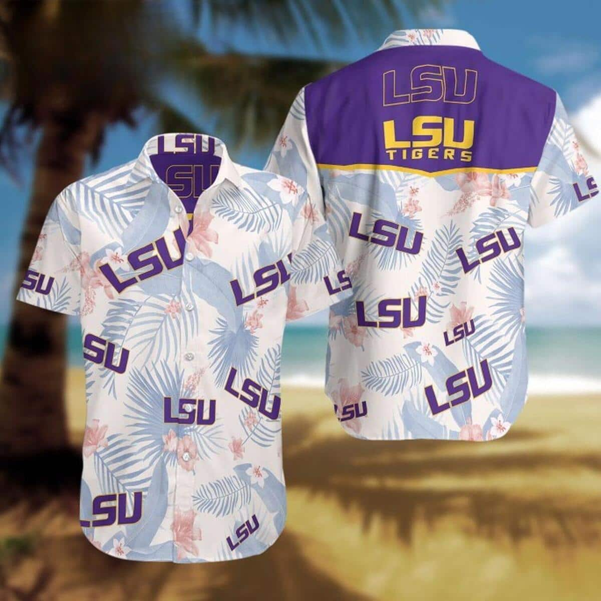 LSU Tigers Hawaiian Shirt Palm Leaves Pattern Beach Summer Beach Gift