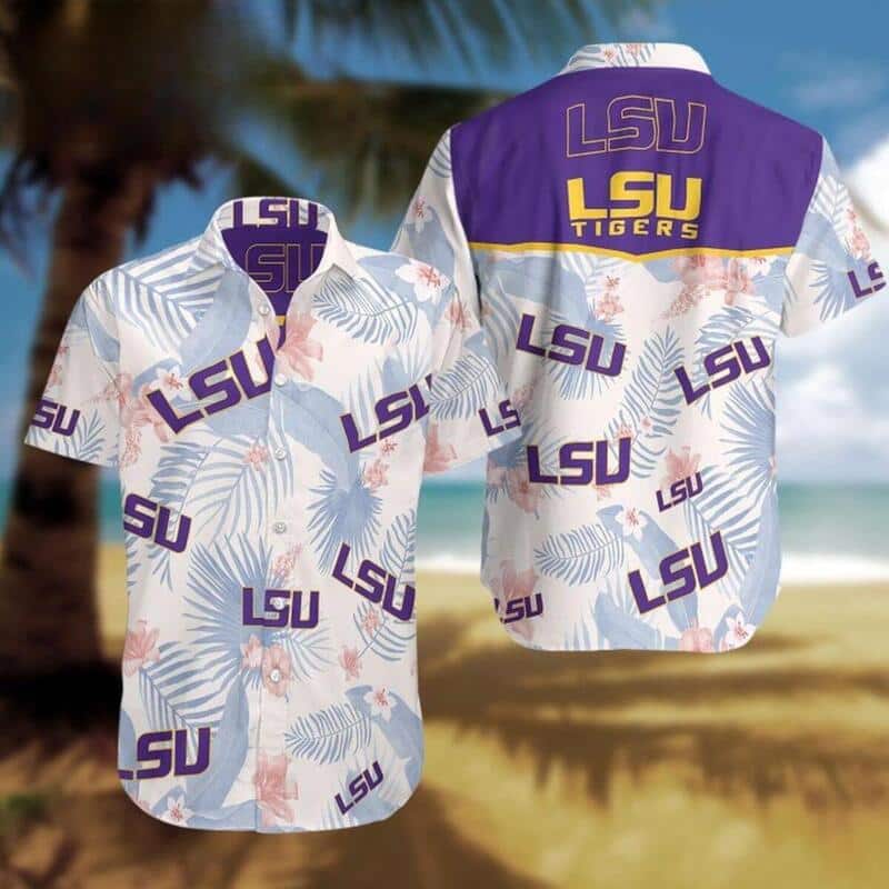 LSU Tigers Hawaiian Shirt Palm Leaves Pattern Beach Summer Beach Gift LSU Tigers Hawaiian Shirt Palm Leaves Pattern Beach Summer Beach Gift